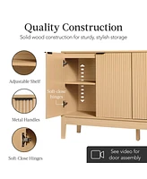 Best Choice Products 4-Door Reeded Storage Cabinet w/ Soft-Close Doors