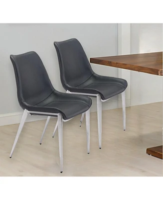 Set of Two Upholstered Faux Leather Open Back Dining Side Chairs