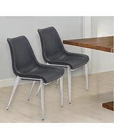 Set of Two Upholstered Faux Leather Open Back Dining Side Chairs