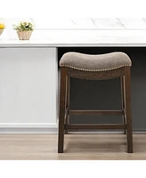 Fabric and Solid Wood Backless Counter Height Bar Chair