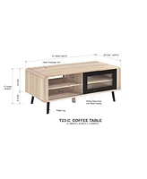 Kings Brand Furniture Nathan Coffee Table with Open and Close Shelving Perfect for Living Room (Oak with Black Front Panel)