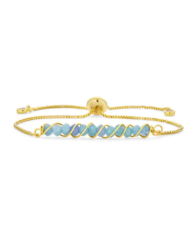 Bling Jewelry Fashion Stone Bolo Bracelet with Natural Pink Tourmaline Aquamarine Turquoise Gold Plated
