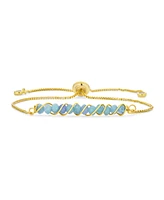 Bling Jewelry Fashion Stone Bolo Bracelet with Natural Pink Tourmaline Aquamarine Turquoise Gold Plated