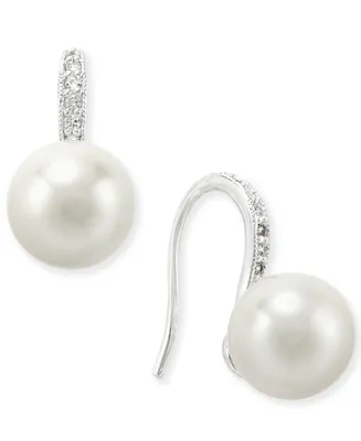 Charter Club Silver-Tone Imitation Pearl and Pave Drop Earrings, Created for Macy's