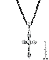 Steeltime Men's Black Ip and Stainless Steel Accented Cross Pendant Necklace