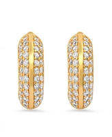 Steeltime Women's 18K Gold Plated Brass Simulated Diamonds Hoop Earrings