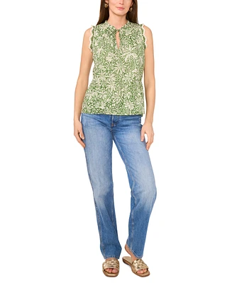 Vince Camuto Women's Peplum-Hem Floral-Print Crocheted-Trim Top