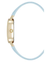 Anne Klein Women's Quartz Oval Light Blue Polyurethane Leather and Gold-Tone Metal Alloy Watch, 23mm
