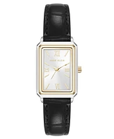 Anne Klein Women's Quartz Casual Black Polyurethane Leather and Two-Tone Metal Alloy Watch, 25mm