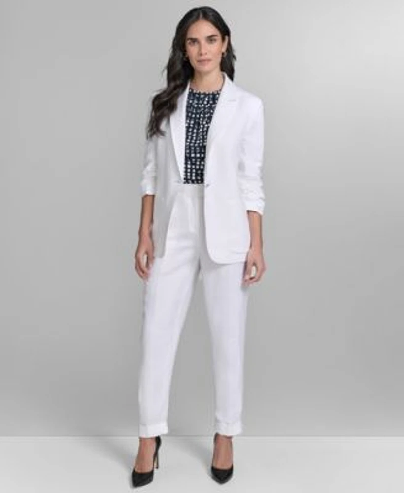 Calvin Klein Womens Linen Blend One Button Blazer Slim Leg Pants