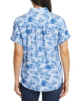 Gloria Vanderbilt Women's Daisy Printed Drop-Hem Shirt