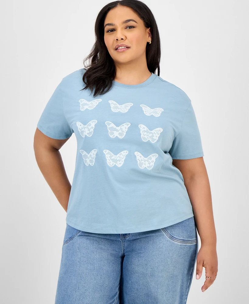 Rebellious One Trendy Plus Butterfly Applique T-Shirt