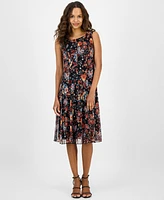 Connected Petite Floral Pleated Sleeveless Dress