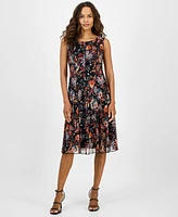 Connected Petite Sleeveless Floral Chiffon Sheath Dress