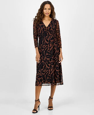 Connected Petite Printed Surplice Side-Tie Dress