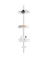 4-Tier Tension Corner Shower Caddy Aluminum Pole Adjustable Bathroom Shelves