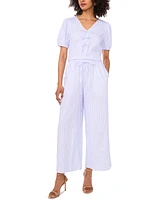 Sam & Jess Women's Striped Bow-Front V-Neck Puff-Sleeve Top