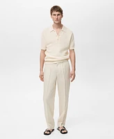 Mango Men's Openwork Cotton Knitted Polo Shirt