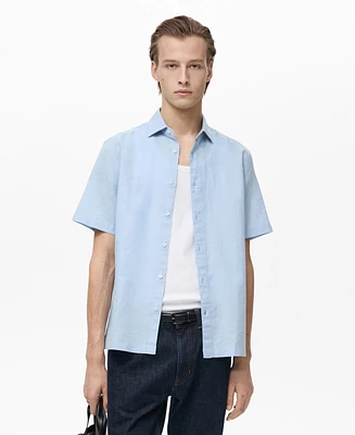 Mango Men's Short Sleeve Linen-Blend Shirt