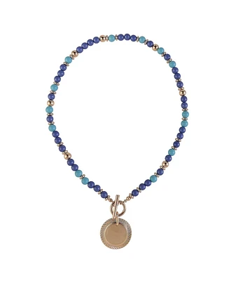 Rachel Rachel Roy Blue Beaded Toggle Necklace with Gold Tone Disc Pendant