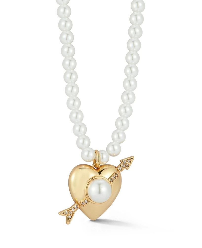 Rachel Zoe Gold Plated Heart & Arrow Necklace with Pearl Chain