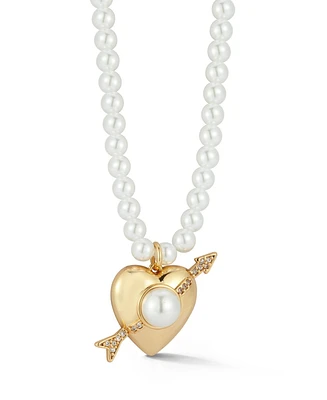 Rachel Zoe Gold Plated Heart & Arrow Necklace with Pearl Chain