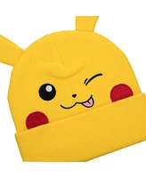 Pokemon Boys Pikachu Cuff Hat With 3D Ears And Matching Gloves