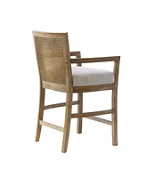 Counter Height Bar Stool with Solid Wood Frame Upholstered Seat Cane Back and Open Arm Design for Kitchen Island or Dining Room Seating-The Pop Home