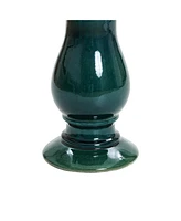 LuxenHome Dark Green Flower 21.65-Inch Tall Ceramic Birdbath