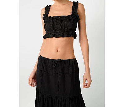 WeWoreWhat Women's Ruffle Button Crop Top