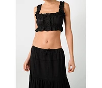 WeWoreWhat Women's Ruffle Button Crop Top