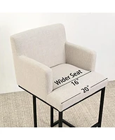 Set of 2 Bar Stools with Armrests, 28.5" Upholstered Linen Chairs Metal Legs for Kitchen Bar-Maison Boucle