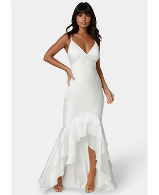 Bebe Women's Tiered Satin High Low Gown