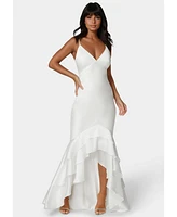 Bebe Women's Tiered Satin High Low Gown
