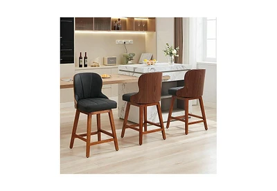 Dyhome Counter Height Bar Stools Set of 3, Swivel Pu Leather with Bentwood Backs, 26 Inch Seat Height, for Kitchen Island