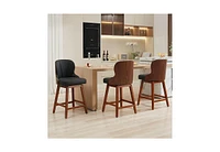 Dyhome Counter Height Bar Stools Set of 3, Swivel Pu Leather with Bentwood Backs, 26 Inch Seat Height, for Kitchen Island