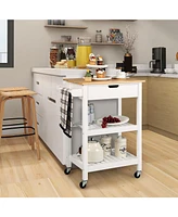 3-Tier Kitchen Island Cart Rolling Service Trolley with Bamboo Top