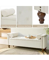 Flavia Storage Waterproof Button-Tufted Bench with Two Circular Pillows