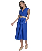 Jessica Howard Women's Cotton V-Neck Belted Midi Dress