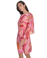 Jessica Howard Women's Printed Chiffon 3/4-Sleeve Blouson Dress