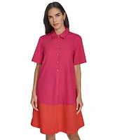 Jessica Howard Petite Cotton Colorblocked Shift Shirtdress