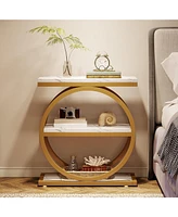 Tribesigns End Table, Narrow End Table with 3 Storage Shelves, Wood Side Table with Black Metal Frames, Industrial Small Sofa Side Table for Living Ro