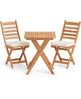 3-Piece Folding Bistro Set with Removable Seat Cushions Outdoor Table and Chairs
