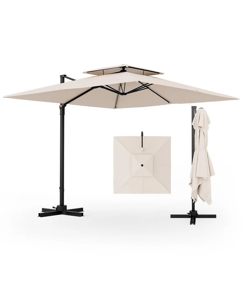 Gymax Patio 9.5FT Square Cantilever Offset Umbrella Double Vented 360° Heavy Duty