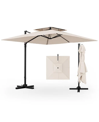 Gymax Patio 9.5FT Square Cantilever Offset Umbrella Double Vented 360° Heavy Duty