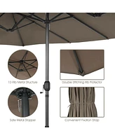 Gymax 15 ft Double-Sided Patio Umbrella Market Twin w/ Enhanced Base