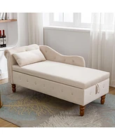 Velvet Upholstered Chaise Lounge with Storage and Pillow Rolled Arm Tufted Chair Nailhead Trim for Living Room Bedroom or Office-The Pop H