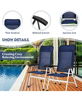 2PCS Patio Dining Chair Aluminum Camping Adjust Portable Headrest
