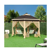 Yaheetech 13×13ft Hexagonal Pop-Up Gazebo Tent, Khaki/Brown