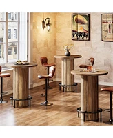 Tribesigns Round Bar Table, 39.4" H Wood Bistro Pub Table with Metal Ring Footrest for Dining Coffee Cocktail Living Room, Small Space(Only Table)